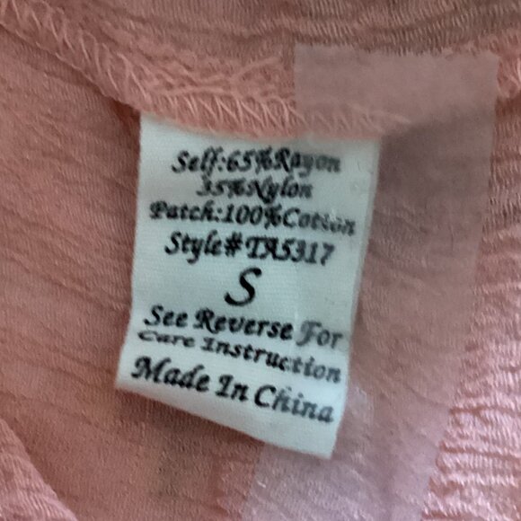 Mine Women's Crochet Back Semi Sheer Top Peach Blouse Size S Roll-up Sleeves - Picture 8 of 9